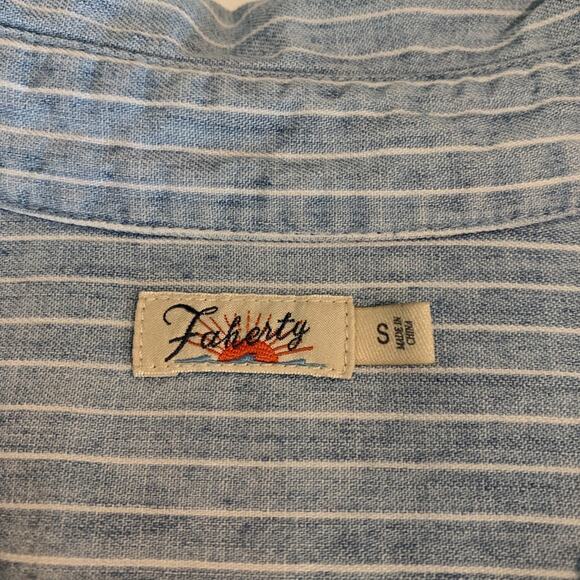 Faherty Shirt Womens S Small Linen Blend Breeze Stripe Button Cap Sleeve Cuffed - Picture 8 of 12
